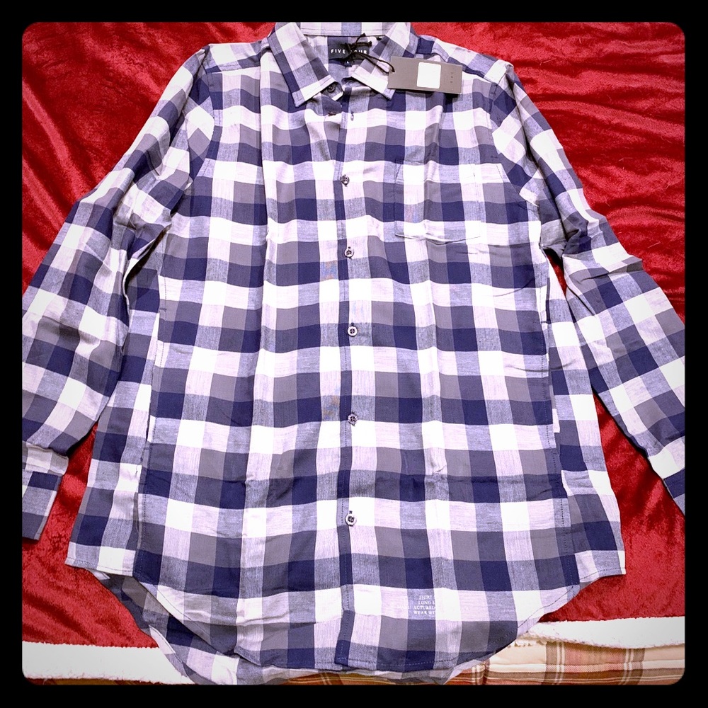 Navy/White Plaid Button-Down Shirt